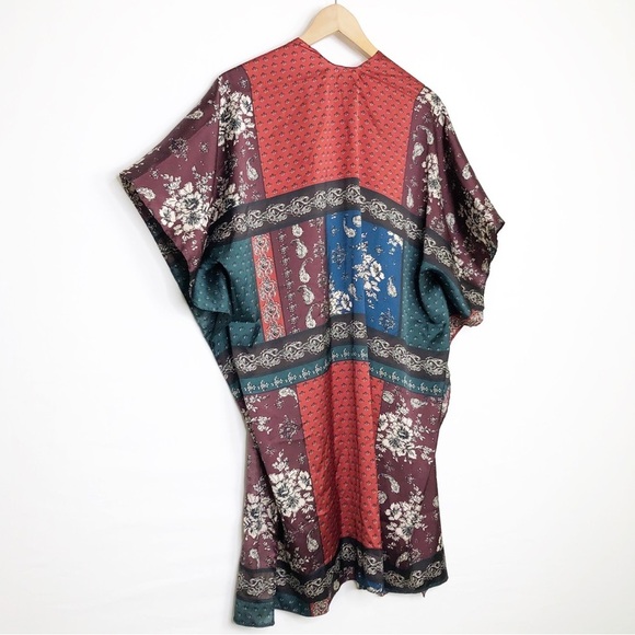 Free People New Mon Cherry boho satin patchwork kimono - Picture 8 of 12